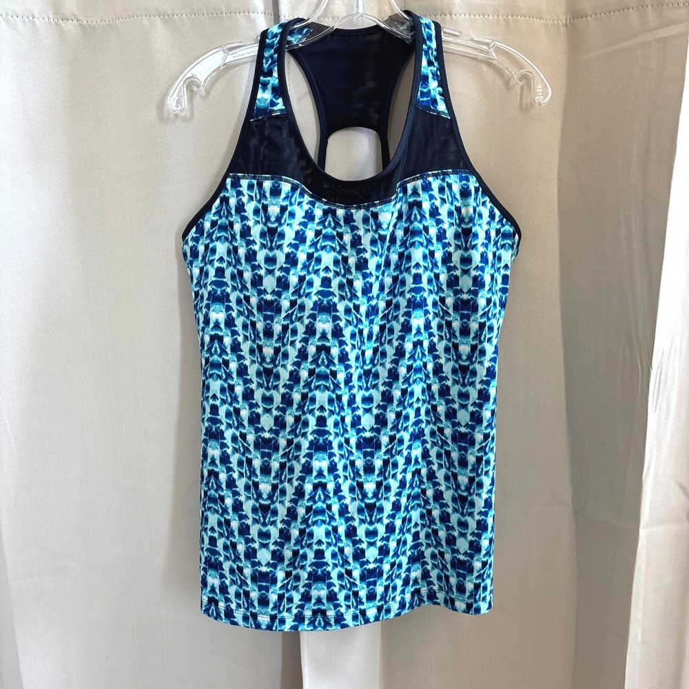 Athleta Womens Tank Top Large Geometric Built-in Shelf Bra Yoga Gym Sporty 21547